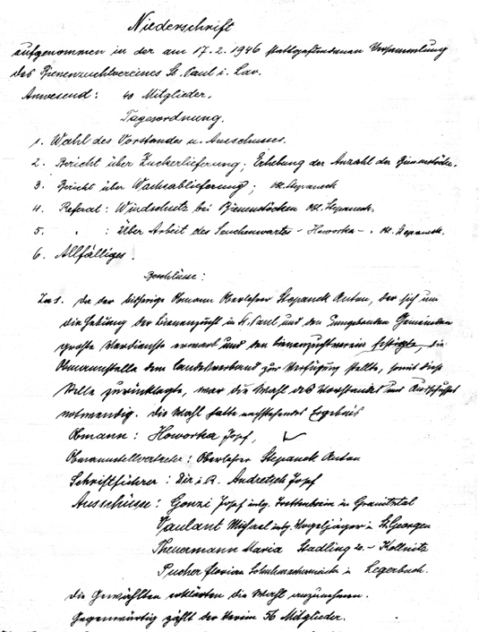 Original-Niederschrift vom 17. Februar 1946